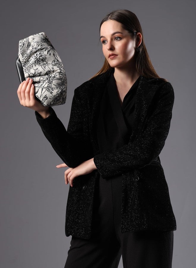 ENSAC Women’s Leopard Print Clutch Bag - Elegant Monochrome Handbag with Secure Frame Closure - Stylish Evening, Party & Casual Purse (Black) - Image 3